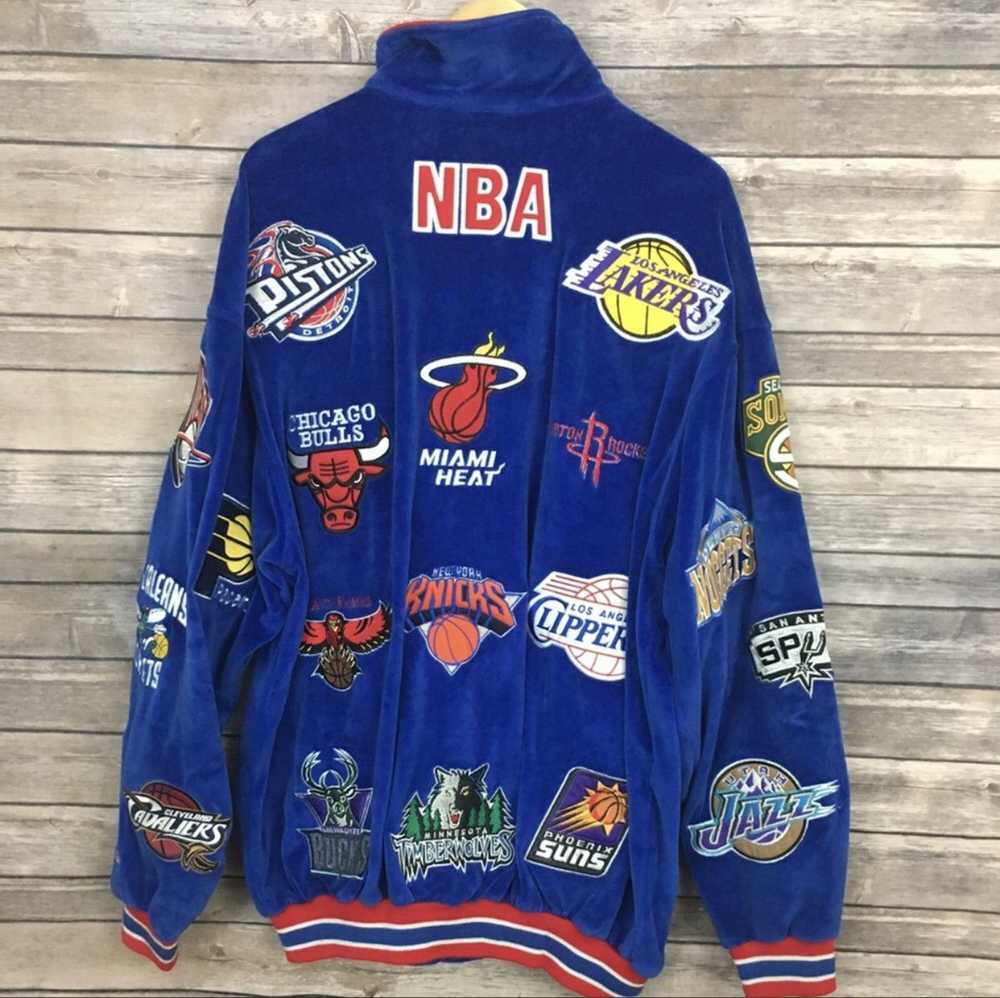 Vintage UNIQUE Sports NBA Basketball Team Logo Patches Velour Jacket Size  3XL