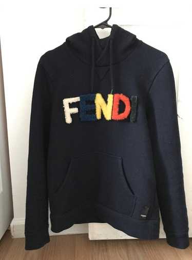 Fendi Navy Shearling Logo Detachable Letters Hoodi