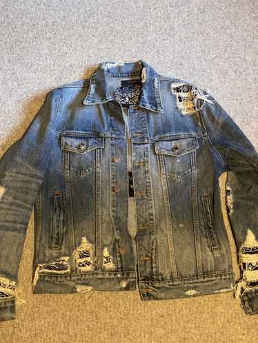 Amiri Destroyed Bandana Patched Denim Trucker Jac… - image 1