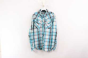 Bke BKE Buckle Plaid Pearl Snap Button Western Sh… - image 1