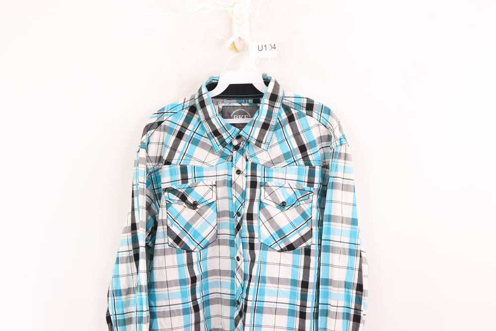 Bke BKE Buckle Plaid Pearl Snap Button Western Sh… - image 2