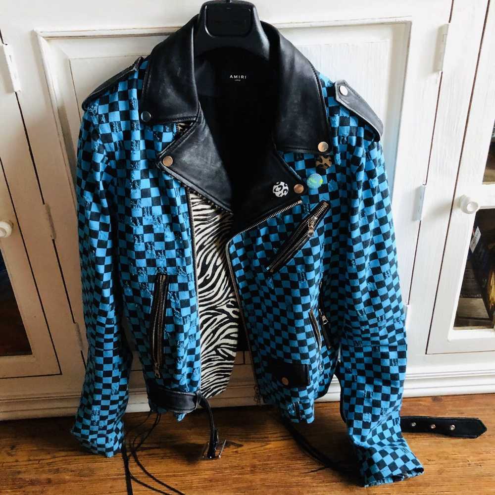 Amiri Amiri Blue checkered biker jacket - image 1