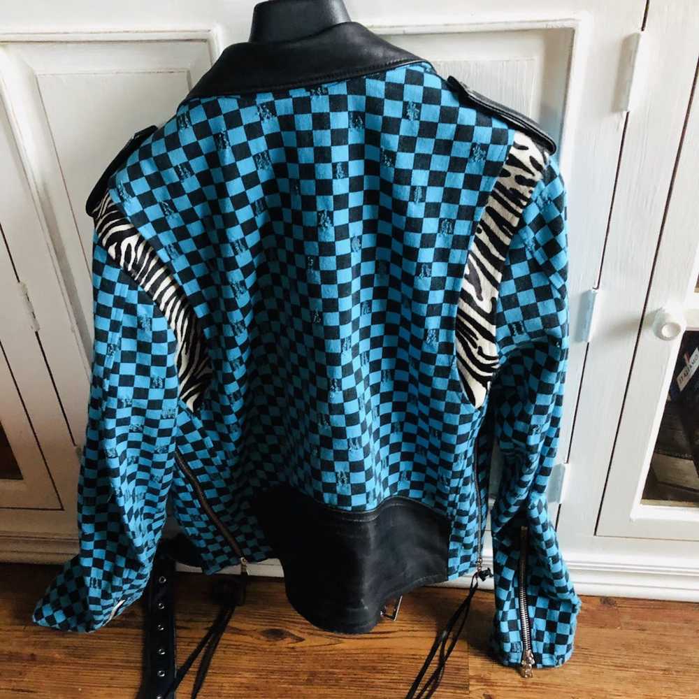 Amiri Amiri Blue checkered biker jacket - image 2