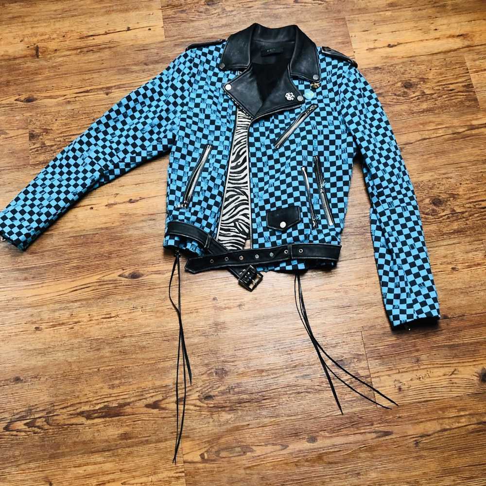Amiri Amiri Blue checkered biker jacket - image 3