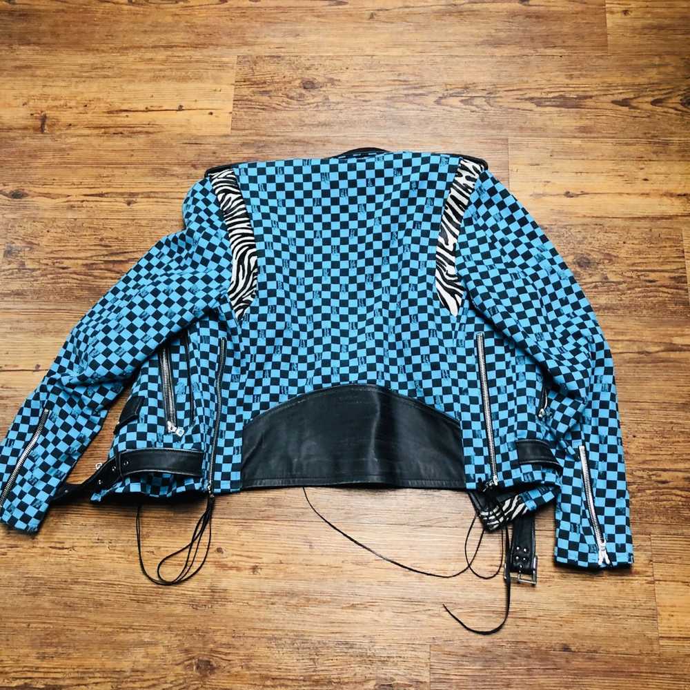 Amiri Amiri Blue checkered biker jacket - image 4