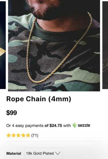 Other 18K Gold Plated 24” Rope Chain 4mm GLD