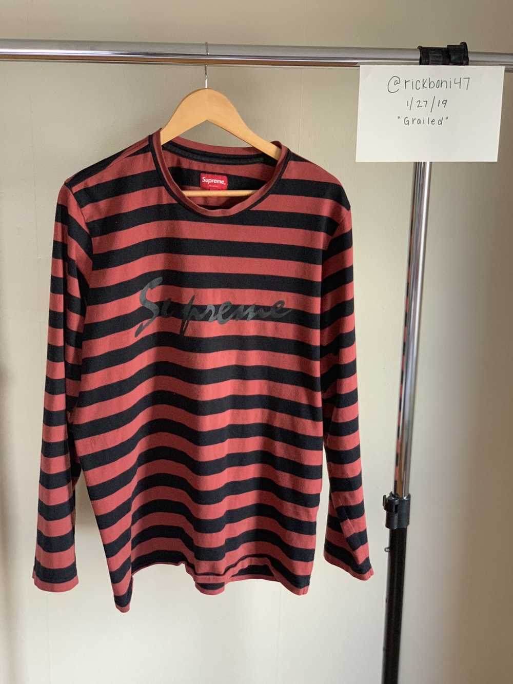 Supreme Striped Cursive L/S Tee - image 2