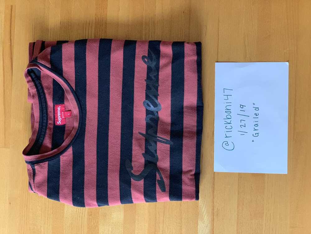 Supreme Striped Cursive L/S Tee - image 3