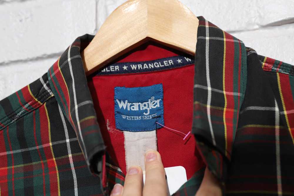 90s wrangler green and red plaid button down shir… - image 3