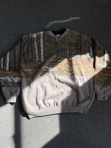 Vintage Camo and Gray sweater with Deer print