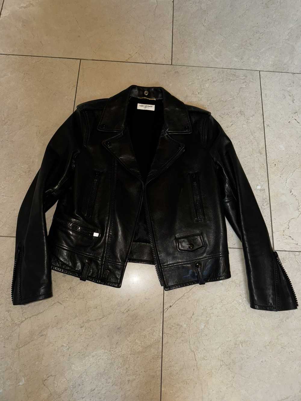 Saint Laurent Paris Black Leather Moto Jacket - image 2