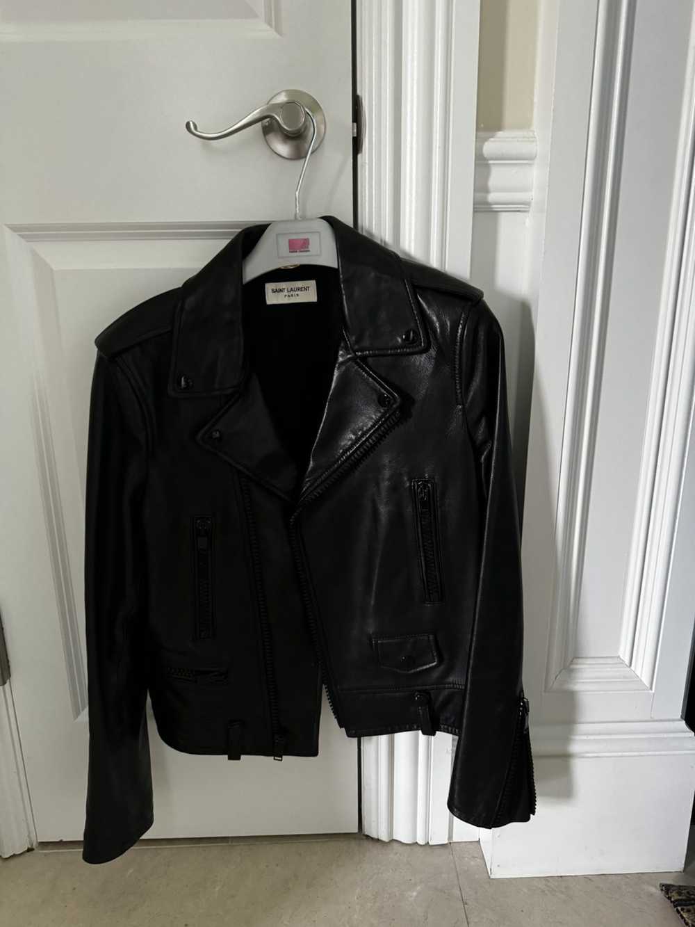 Saint Laurent Paris Black Leather Moto Jacket - image 4