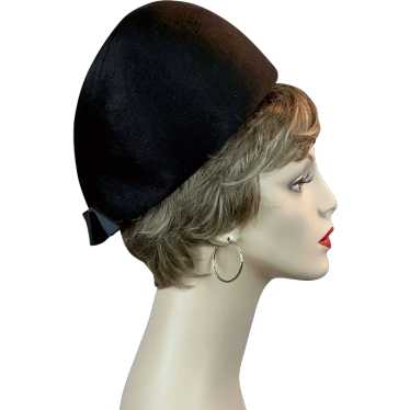 60s Black Fur Felt Bubble Crown Hat - image 1