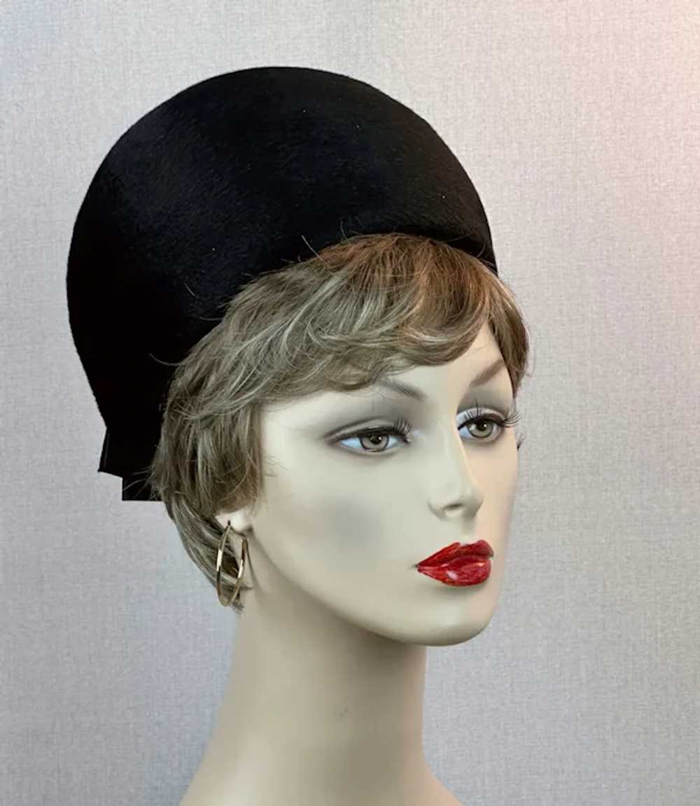 60s Black Fur Felt Bubble Crown Hat - image 2