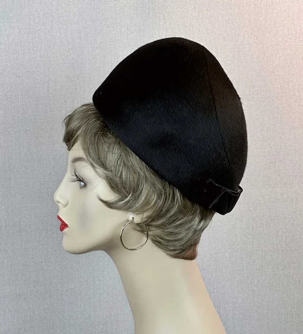 60s Black Fur Felt Bubble Crown Hat - image 4