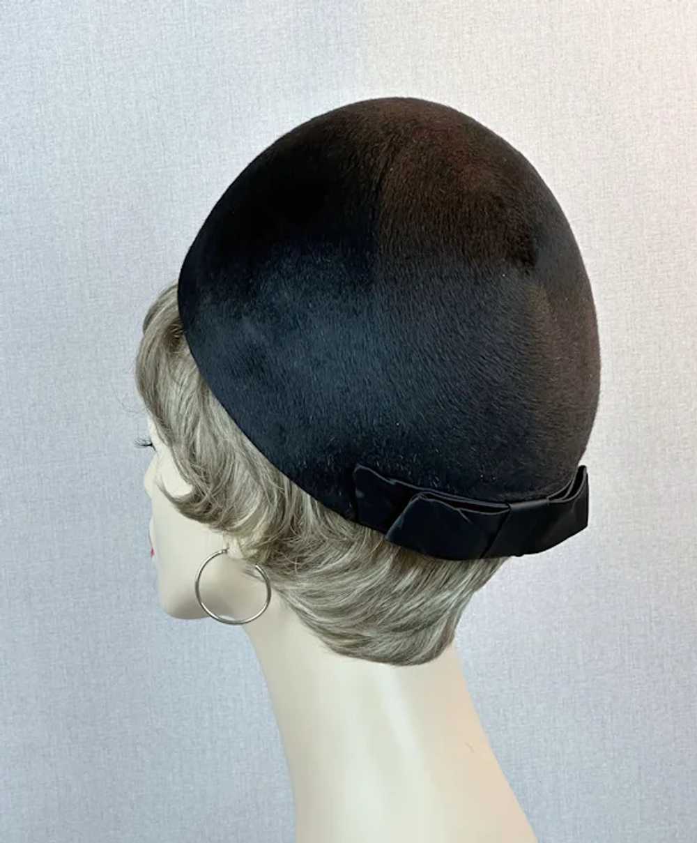 60s Black Fur Felt Bubble Crown Hat - image 5