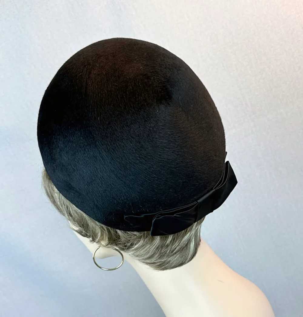 60s Black Fur Felt Bubble Crown Hat - image 6