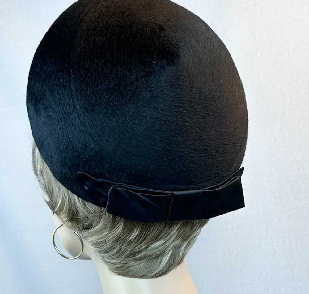 60s Black Fur Felt Bubble Crown Hat - image 7