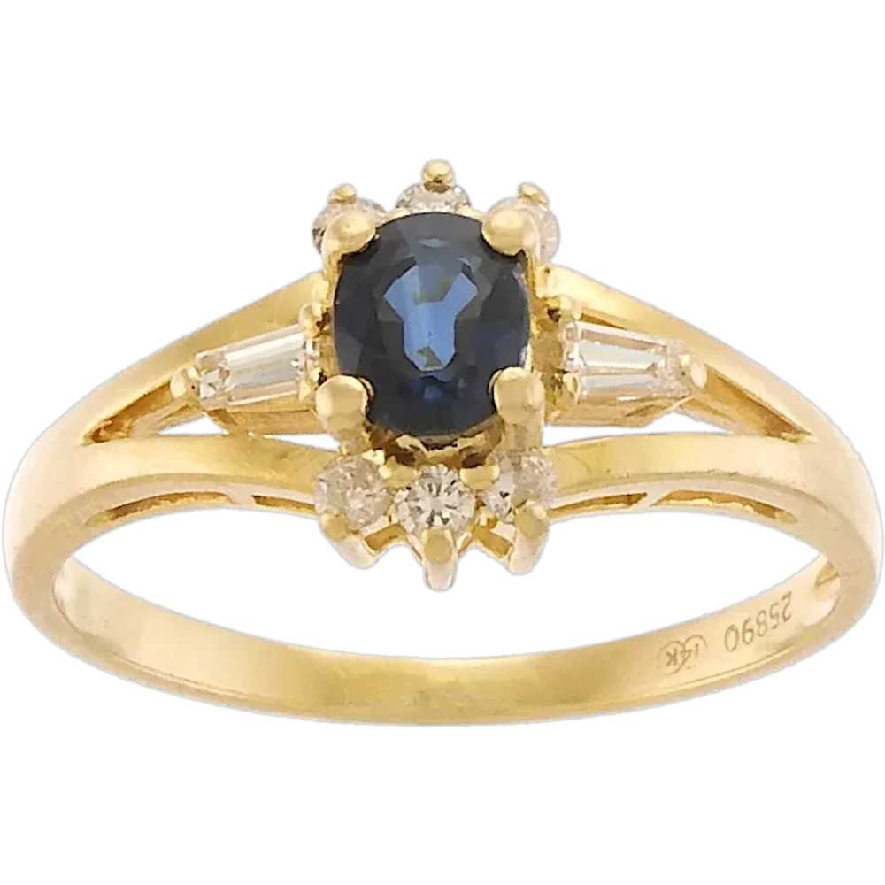 Vintage Natural Sapphire & Diamond Ring in 14k Ye… - image 1