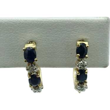 10KY Sapphire & Diamond Hoop Earrings