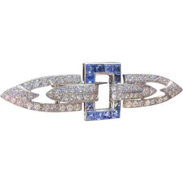 Art Deco Platinum Diamond and Sapphire Bar Brooch - image 1
