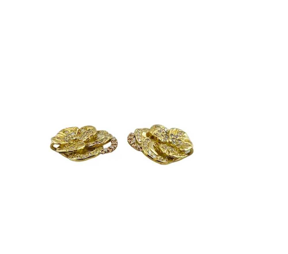 Mish NY 18K Yellow Gold Diamond Pansy Flower Earr… - image 3