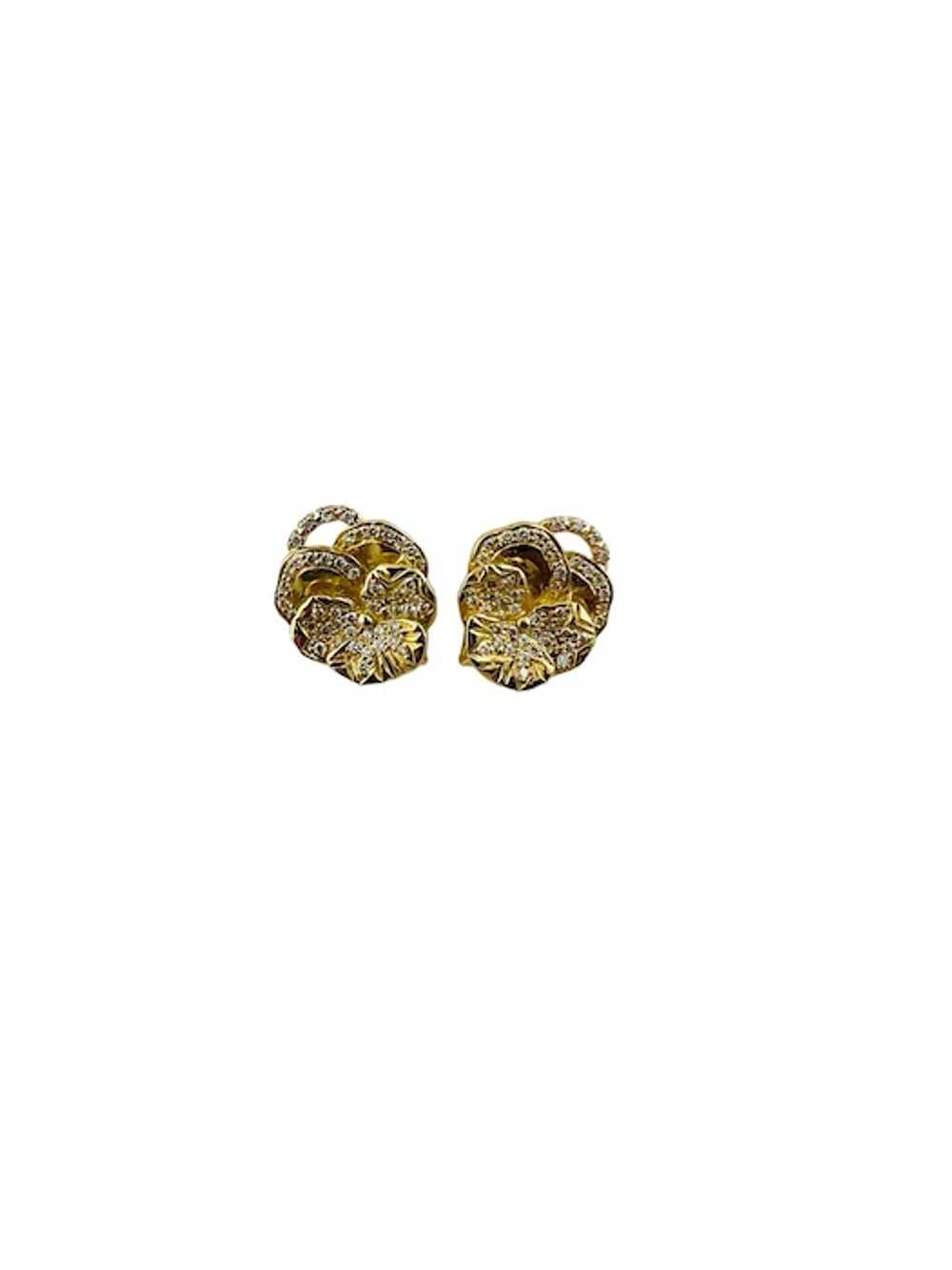 Mish NY 18K Yellow Gold Diamond Pansy Flower Earr… - image 4