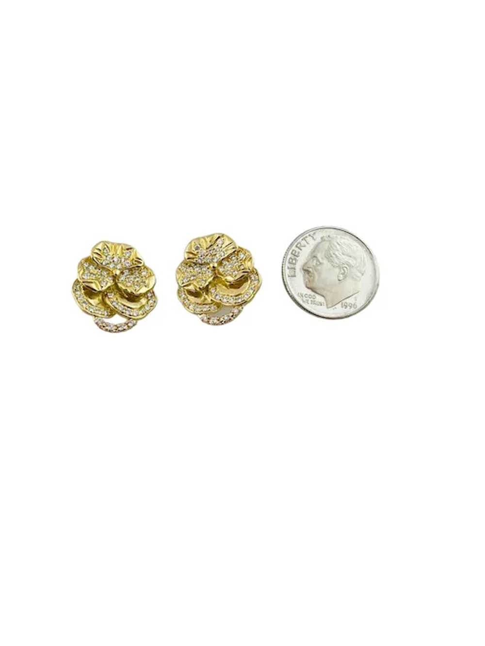 Mish NY 18K Yellow Gold Diamond Pansy Flower Earr… - image 6