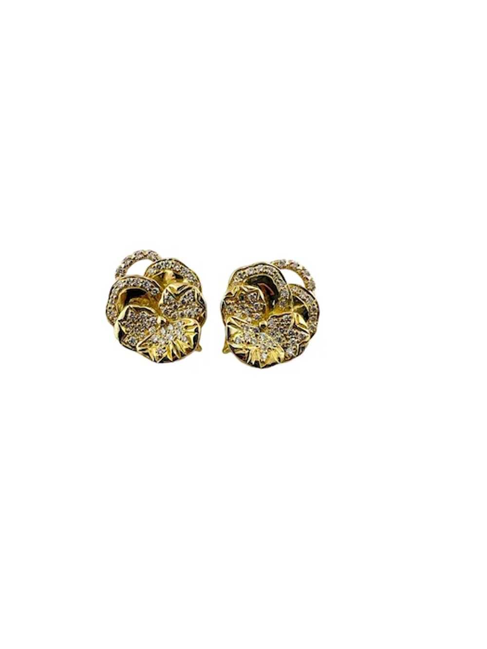Mish NY 18K Yellow Gold Diamond Pansy Flower Earr… - image 7