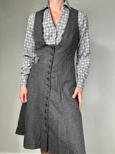 Vintage Pinstripe Button Down A Line Dress - image 1