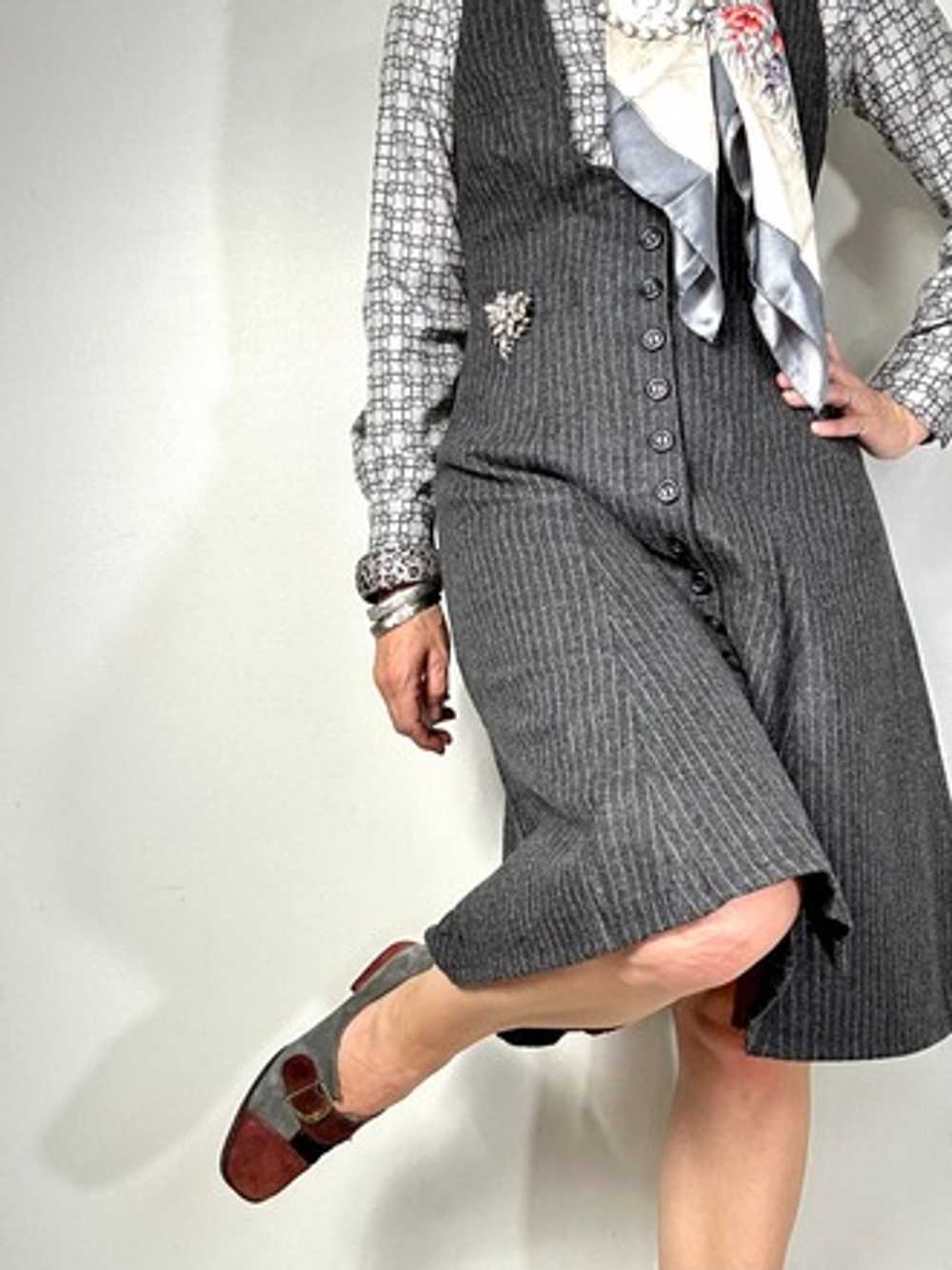 Vintage Pinstripe Button Down A Line Dress - image 4