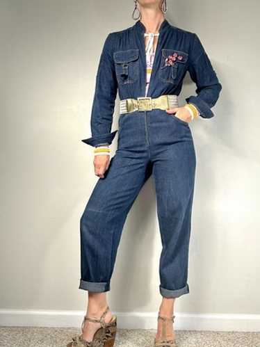 Vintage Cotton Denim Coverall Jumpsuit