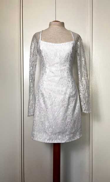 Vintage 1990's White Lace Long Sleeve Fitted Mini 