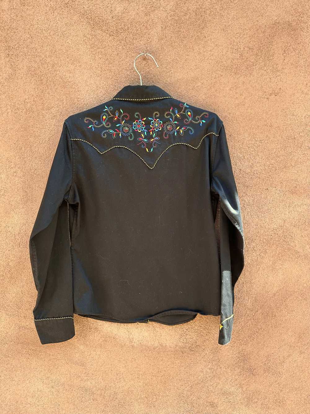 Black Panhandle Slim Blouse with Colorful Embroid… - image 2