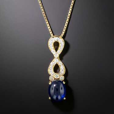 Estate Cabochon Sapphire and Diamond Drop Necklace - image 1