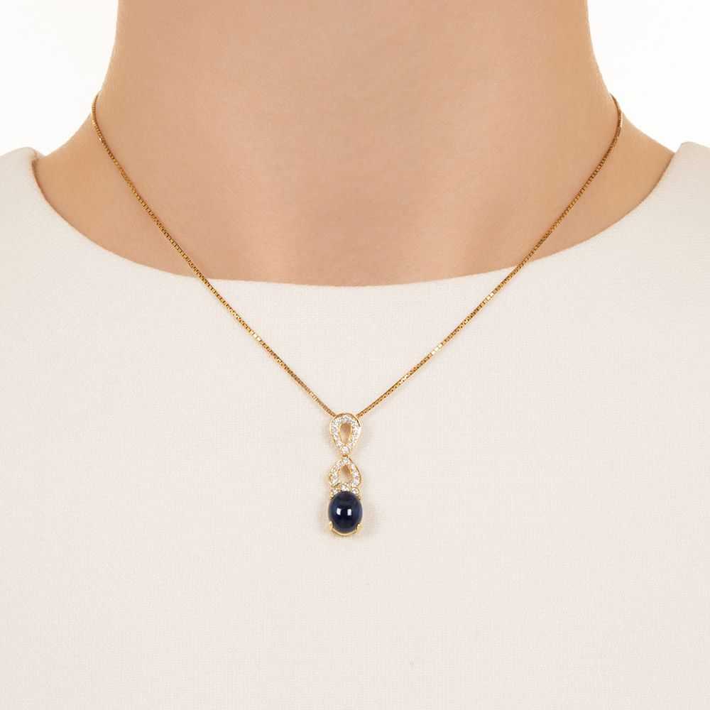 Estate Cabochon Sapphire and Diamond Drop Necklace - image 2