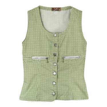 Gingham top - Green and white gingham top with bu… - image 1