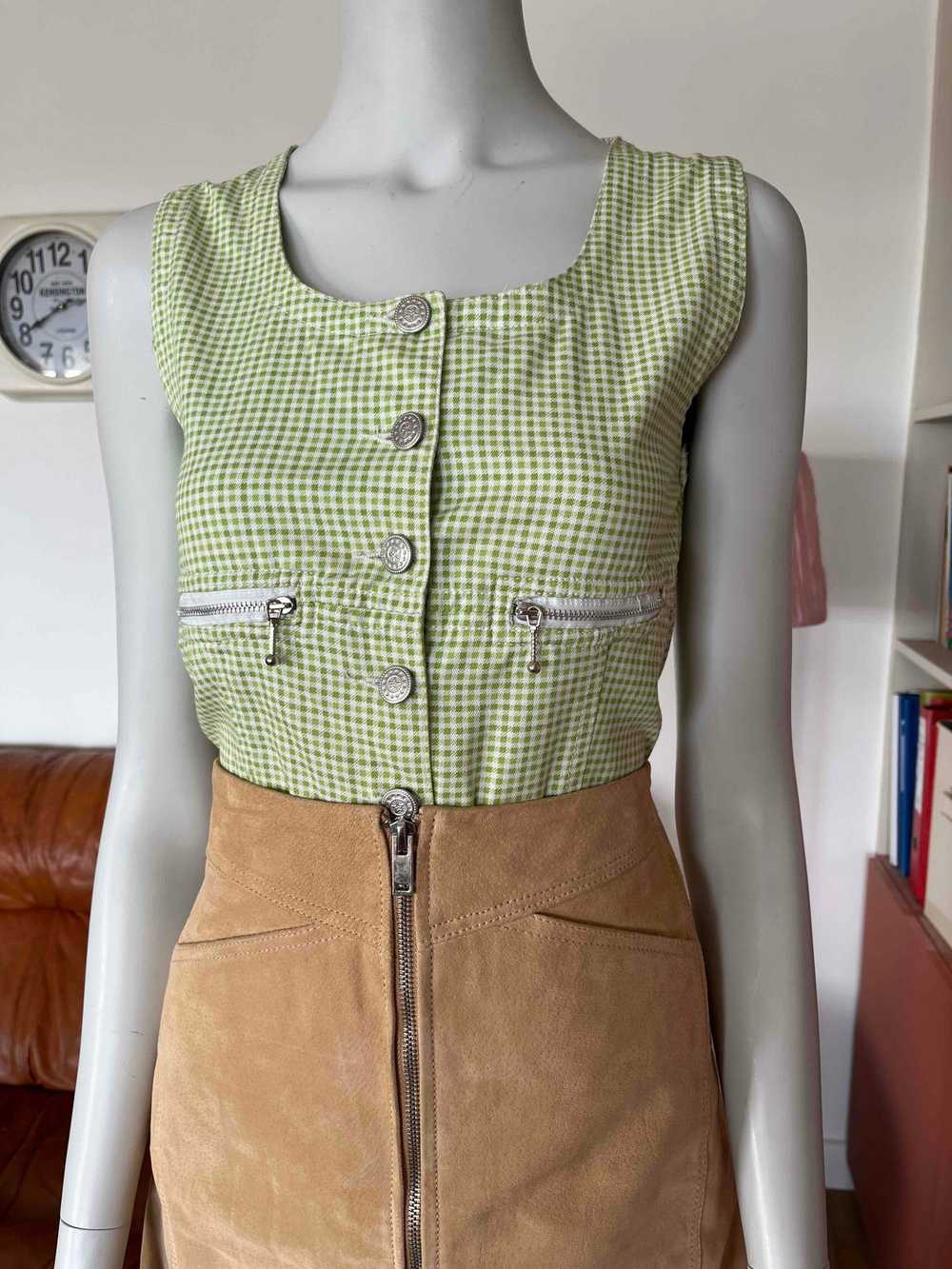 Gingham top - Green and white gingham top with bu… - image 3