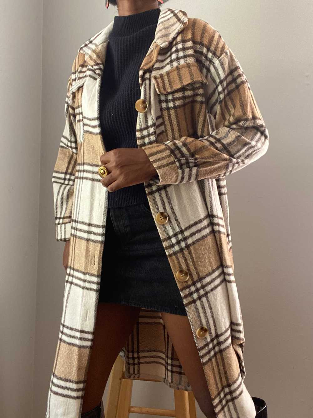 Brown Plaid Soft Fleece Shacket Jacket(XL) - image 2