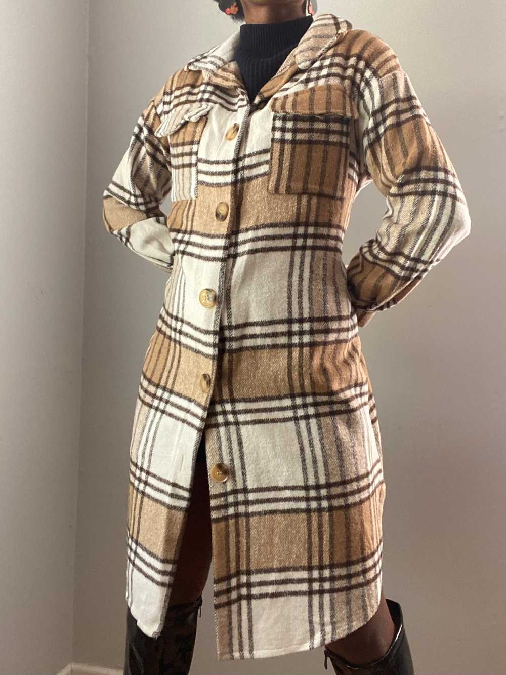 Brown Plaid Soft Fleece Shacket Jacket(XL) - image 3