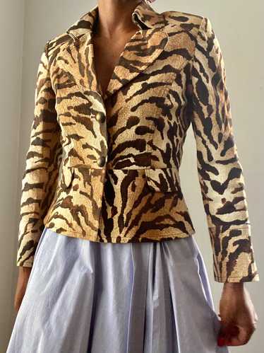 Vintage Brown Animal Print Bell Sleeve Blazer(M)