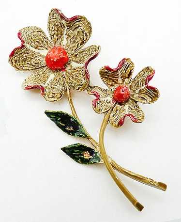 Art Tan Enamel Flower Brooch