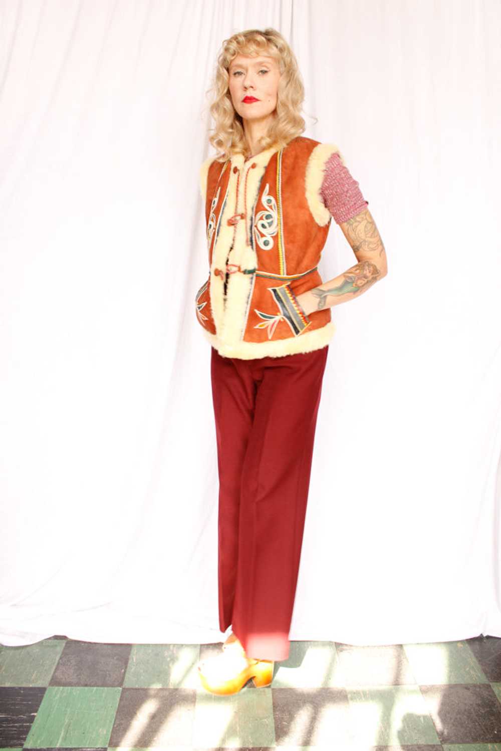 1970s Leather & Shearling Vest - Xs/S - image 6