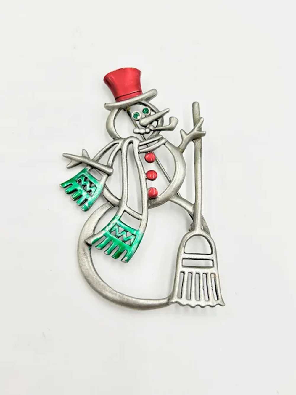 Vintage Signed JJ Snowman Christmas Holiday Brooc… - image 2