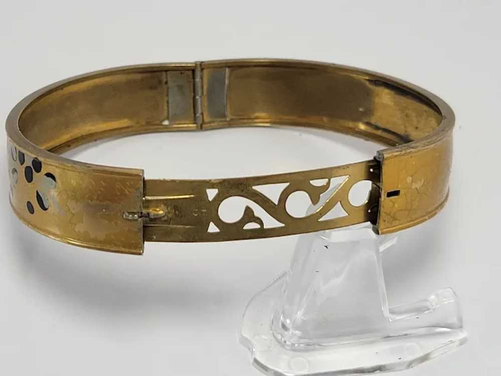 Early Antique Brass Painted Floral Bangle Bracele… - image 2