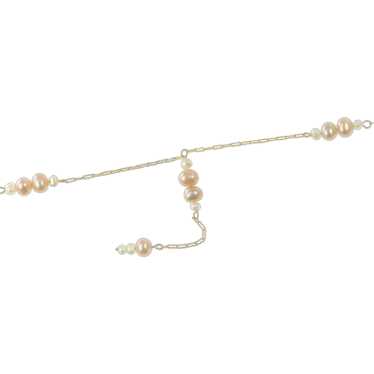 10K Classic Pearl Chain Link Drop Dangle Necklace 