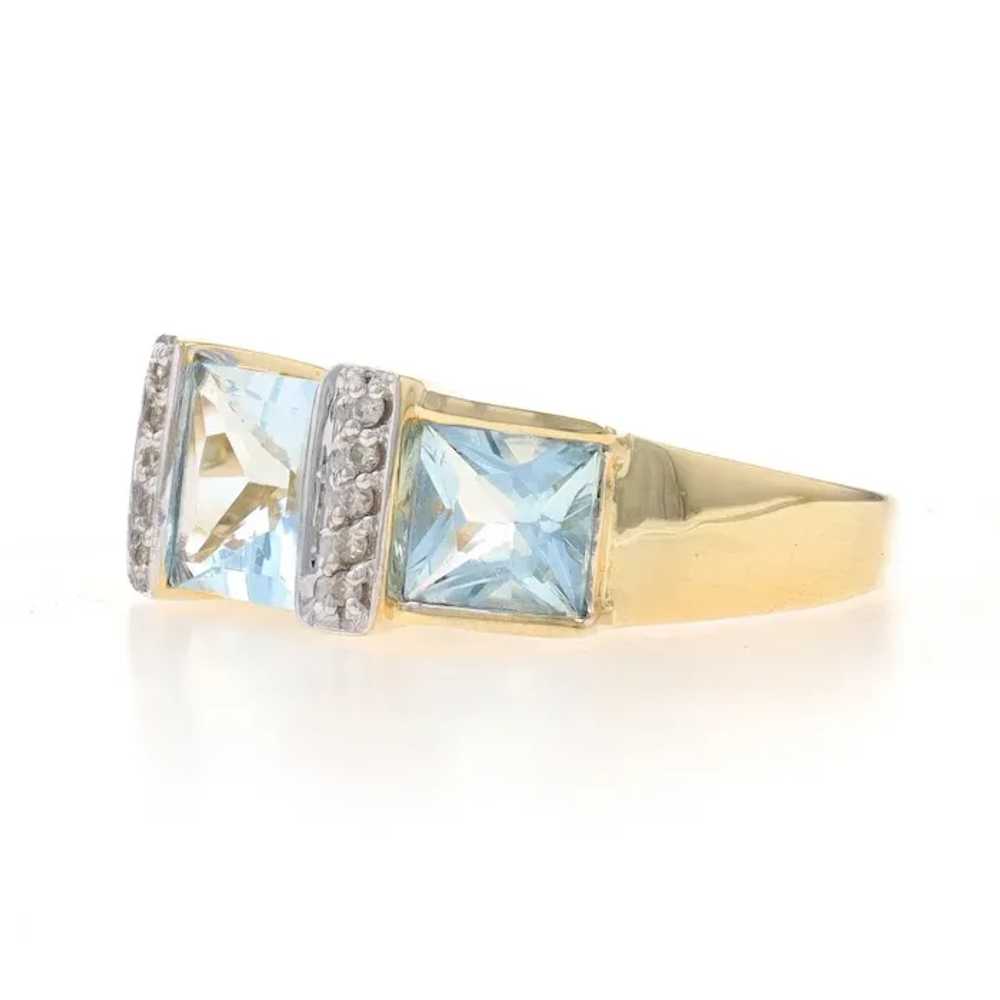 Yellow Gold Aquamarine Diamond Three-Stone Ring -… - image 3