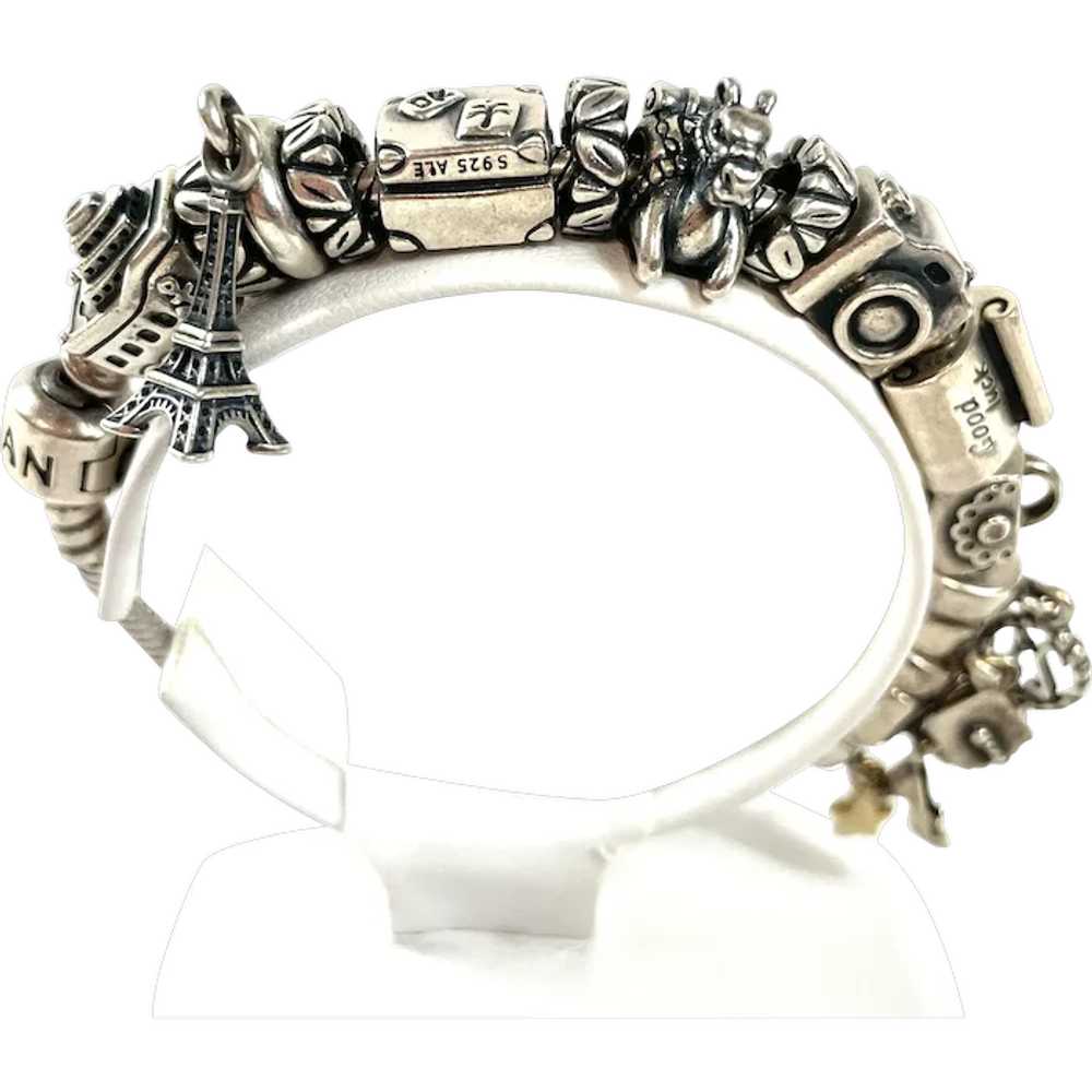 Vintage Pandora Charm Bracelet 925 Travel 13+ Cha… - image 1