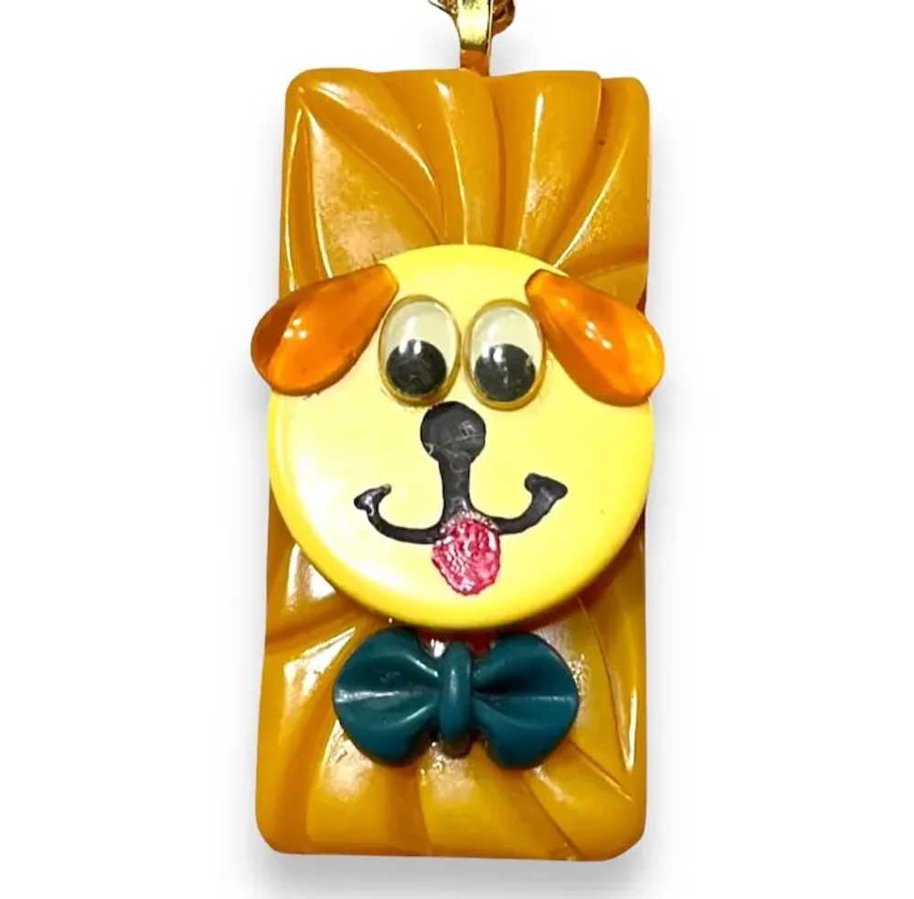 Bakelite Happy Google Eyed Dog Figural Pendant Ne… - image 3