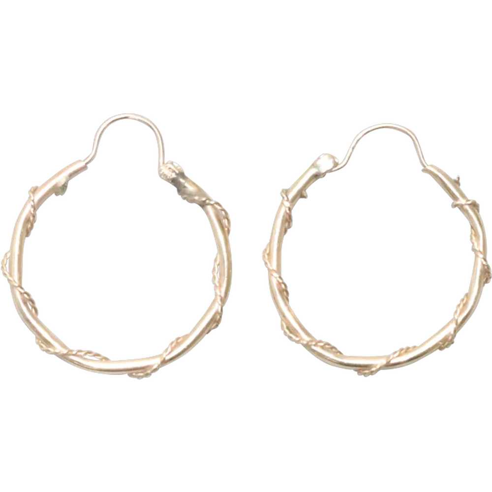 14K Yellow Gold Twisted Rope Designed Hoop Earrin… - image 1